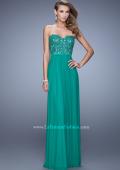 Picture of: Long Net Jersey Prom Dress with Lace Covered Bodice in Green, Style: 20700, Detail Picture 1