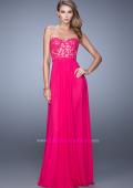 Picture of: Long Net Jersey Prom Dress with Lace Covered Bodice in Pink, Style: 20700, Detail Picture 2