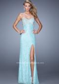 Picture of: Pearl Encrusted Beaded Lace Long Prom Gown in Aqua, Style: 20705, Main Picture