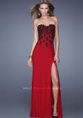 Picture of: Beaded Lace Strapless Jersey Prom Dress with Slit in Red, Style: 20719, Main Picture