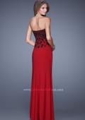 Picture of: Beaded Lace Strapless Jersey Prom Dress with Slit in Red, Style: 20719, Back Picture