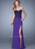 Picture of: Beaded Lace Strapless Jersey Prom Dress with Slit in Purple, Style: 20719, Detail Picture 1