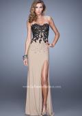 Picture of: Beaded Lace Strapless Jersey Prom Dress with Slit in Nude, Style: 20719, Detail Picture 2