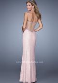 Picture of: Beaded Lace Gown with Illusion Net Detailing in Pink, Style: 20720, Back Picture