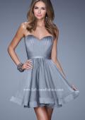 Picture of: Strapless Chiffon Short Dress with Gathered Waist in Silver, Style: 20721, Detail Picture 3