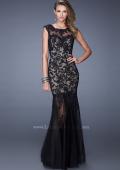 Picture of: Mermaid Gown with Sheer Neckline and Tulle Skirt in Black, Style: 20722, Detail Picture 1