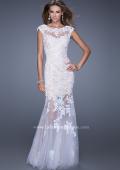 Picture of: Mermaid Gown with Sheer Neckline and Tulle Skirt in White, Style: 20722, Detail Picture 2