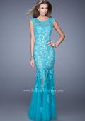 Picture of: Mermaid Gown with Sheer Neckline and Tulle Skirt in Aqua, Style: 20722, Detail Picture 3