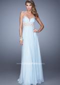 Picture of: Sheer Pearl Encrusted Strapless Dress with Embroidery in Blue, Style: 20727, Detail Picture 2