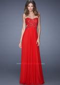 Picture of: Jewel Lace Bodice Long Net Jersey Prom Dress in Red, Style: 20733, Detail Picture 1