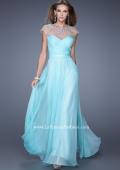 Picture of: Cap Sleeve Long Prom Dress with Sheer High Neckline in Blue, Style: 20739, Main Picture