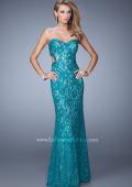 Picture of: Long Lace Strapless Prom Dress with Embellishments in Teal, Style: 20750, Detail Picture 1