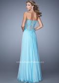 Picture of: Chiffon Strapless Dress with Gathering and Beaded Lace in Blue, Style: 20762, Back Picture