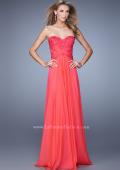 Picture of: Chiffon Strapless Dress with Gathering and Beaded Lace in Red, Style: 20762, Detail Picture 1