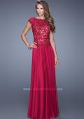 Picture of: Lace Bodice Cap Sleeve Prom Dress with Thin Belt in Red, Style: 20778, Main Picture