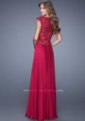 Picture of: Lace Bodice Cap Sleeve Prom Dress with Thin Belt in Red, Style: 20778, Back Picture