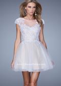 Picture of: Short Tulle Cocktail Dress with High Neck and Cap Sleeves in White, Style: 20781, Main Picture