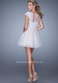 Picture of: Short Tulle Cocktail Dress with High Neck and Cap Sleeves in White, Style: 20781, Back Picture