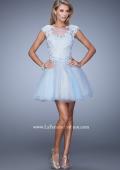 Picture of: Short Tulle Cocktail Dress with High Neck and Cap Sleeves in Blue, Style: 20781, Detail Picture 1