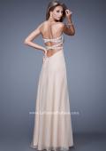 Picture of: Strapless Chiffon Dress with Embellished Back Straps in Nude, Style: 20784, Back Picture