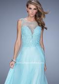 Picture of: Lace Covered Bodice Long Sleeves Prom Gown in Aqua, Style: 20785, Detail Picture 1
