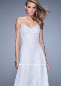 Picture of: Strapless Chiffon Prom Dress with Beaded Lace Bodice in White, Style: 20798, Detail Picture 9