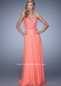 Picture of: Strapless Chiffon Prom Dress with Beaded Lace Bodice in Coral, Style: 20798, Detail Picture 10