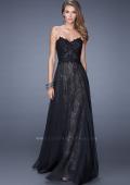 Picture of: Strapless Chiffon Prom Dress with Beaded Lace Bodice in Black, Style: 20798, Detail Picture 2