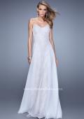 Picture of: Strapless Chiffon Prom Dress with Beaded Lace Bodice in White, Style: 20798, Detail Picture 5