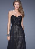 Picture of: Strapless Chiffon Prom Dress with Beaded Lace Bodice in Black, Style: 20798, Detail Picture 6