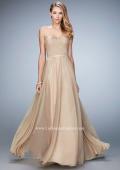 Picture of: Long Strapless Gown with Pleated Bodice and Belt in Gold, Style: 20808, Main Picture