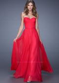 Picture of: Long Strapless Gown with Pleated Bodice and Belt in Red, Style: 20808, Detail Picture 7