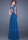 Picture of: V Neck Long Chiffon Dress with Lace and Cap Sleeves in Blue, Style: 20812, Back Picture