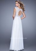 Picture of: V Neck Long Chiffon Dress with Lace and Cap Sleeves in White, Style: 20812, Detail Picture 3