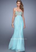 Picture of: Strapless Chiffon Gown with Metallic Lace Top and Slits in Aqua, Style: 20819, Detail Picture 2
