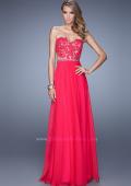 Picture of: Long Sweetheart Neck Gown with Lace Appliques and Belt in Red, Style: 20822, Detail Picture 1