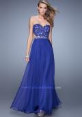 Picture of: Long Sweetheart Neck Gown with Lace Appliques and Belt in Blue, Style: 20822, Detail Picture 2