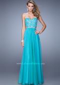 Picture of: Long Sweetheart Neck Gown with Lace Appliques and Belt in Aqua, Style: 20822, Detail Picture 3