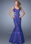 Picture of: Long Lace Mermaid Dress with Cut Outs in Blue, Style: 20824, Detail Picture 1
