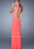 Picture of: Cap Sleeve Net Jersey Dress with Keyhole Back in Coral, Style: 20844, Back Picture
