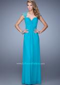 Picture of: Cap Sleeve Net Jersey Dress with Keyhole Back in Aqua, Style: 20844, Detail Picture 1