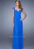 Picture of: Cap Sleeve Net Jersey Dress with Keyhole Back in Blue, Style: 20844, Detail Picture 4