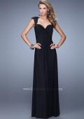 Picture of: Cap Sleeve Net Jersey Dress with Keyhole Back in Black, Style: 20844, Detail Picture 5