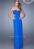 Picture of: Stretch Net Prom Gown with Beaded Lace Appliques in Blue, Style: 20851, Main Picture