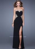 Picture of: Jersey Prom Gown with Pearl Encrusted Embroidery in Black, Style: 20855, Detail Picture 1
