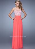 Picture of: Embellished Net Jersey Dress with Cut Outs and Side Straps in Coral, Style: 20861, Detail Picture 2