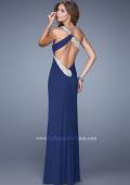 Picture of: One Shoulder Long Jersey Prom Dress with Open Back in Blue, Style: 20865, Back Picture