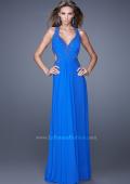 Picture of: Halter Net Jersey Prom Dress with Beaded Lace Trim in Blue, Style: 20867, Main Picture