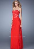 Picture of: Long Lace Corset Bodice Prom Dress with Open Back in Red, Style: 20869, Detail Picture 3