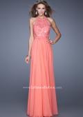 Picture of: Halter Neck and Lace Bodice Long Prom Gown in Coral, Style: 20874, Main Picture